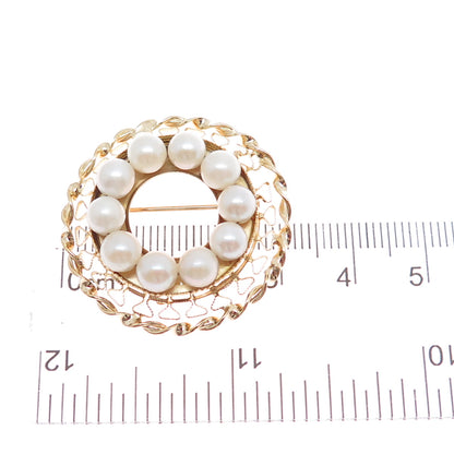 CATAMORE 1/20 12K Gold Filled Antique Art Deco Real Pearl Filigree Pin Brooch