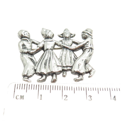 925 Sterling Silver Antique Art Deco Dutch Dancer Repousse Pin Brooch