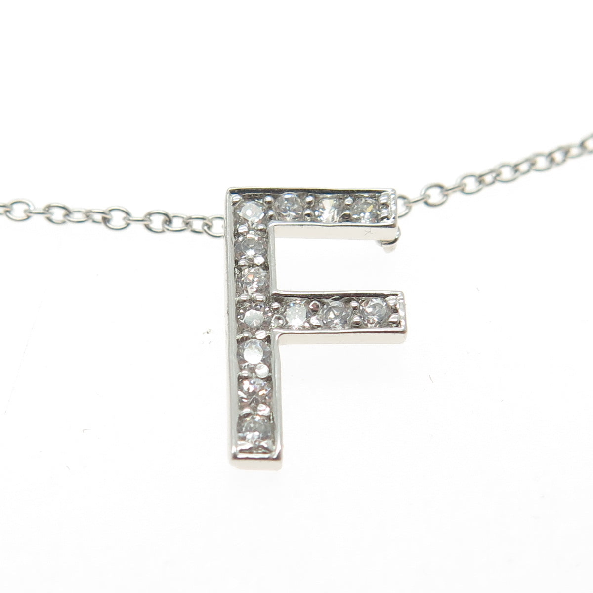 925 Sterling Silver Pave C Z Letter "F" Initial Cable Chain Necklace 18"