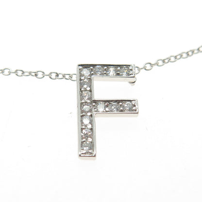 925 Sterling Silver Pave C Z Letter "F" Initial Cable Chain Necklace 18"