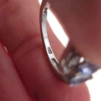 Chuck Clemency 925 Sterling Silver Real Marquise-Cut Tanzanite Ring Size 6.75