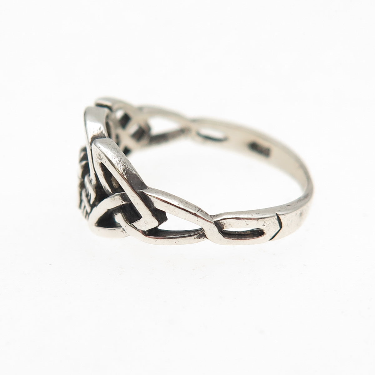 925 Sterling Silver Vintage Irish Claddagh Oxidized Ring Size 4
