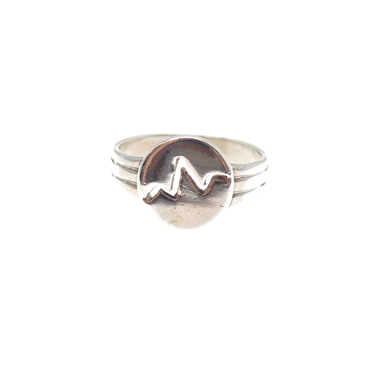 925 Sterling Silver Vintage Modernist Heartbeat Ring Size 6.25