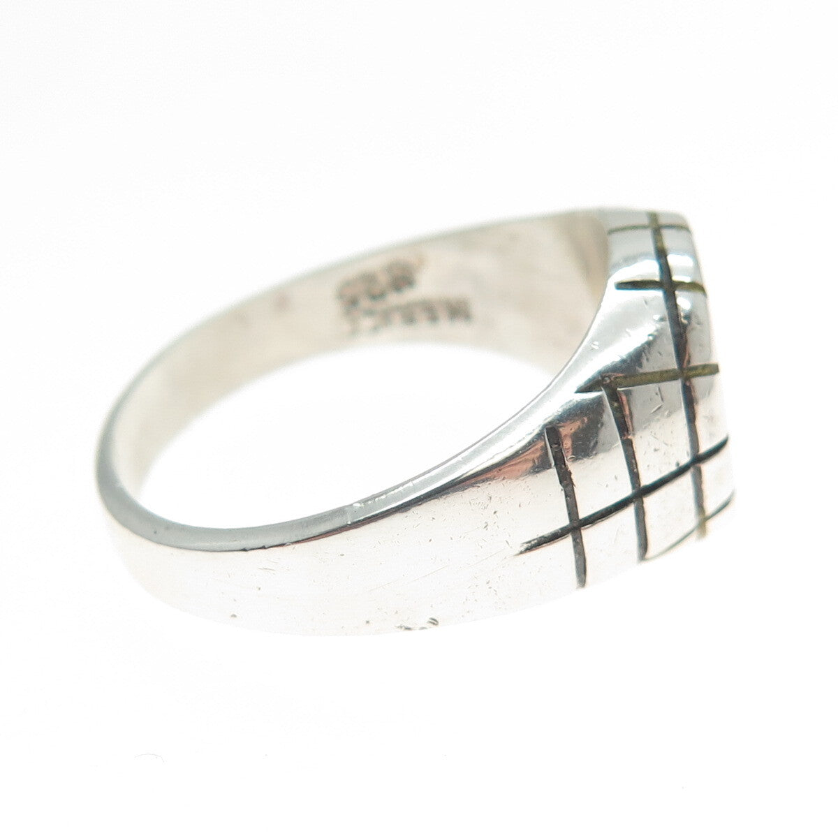 925 Sterling Silver Vintage Mexico Real Turquoise Spider Web Ring Size 12.25