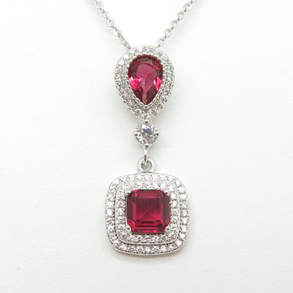 925 Sterling Silver Multi-Cut Pink & White C Z Cable Chain Necklace 16"