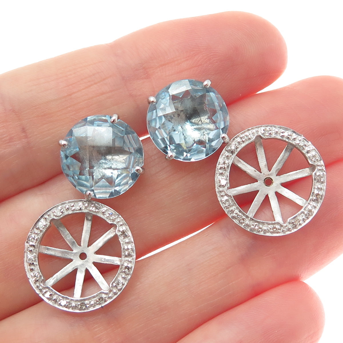925 Sterling Silver Real Diamond & Blue Topaz Interchangeable Earrings