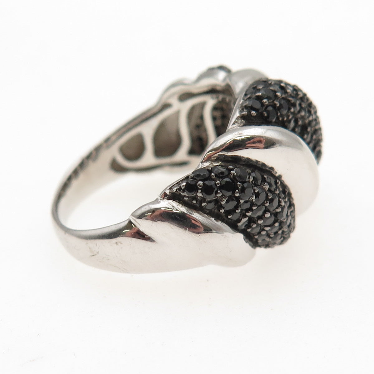 Milor 925 Sterling Silver Italy Real Black Spinel Cocoon Ring Size 9.25