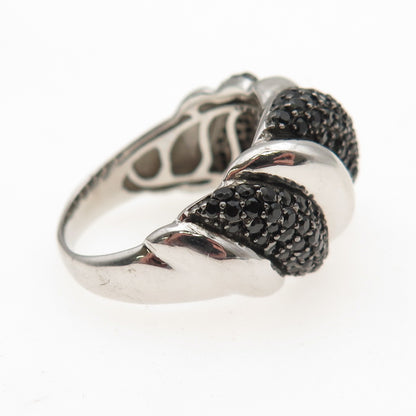 Milor 925 Sterling Silver Italy Real Black Spinel Cocoon Ring Size 9.25