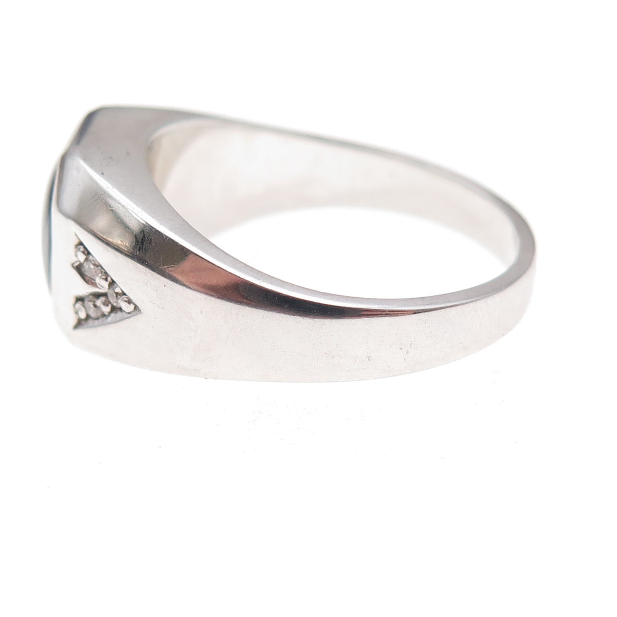 Dason 925 Sterling Silver Real Round-Cut Diamond & Cat's Eye Ring Size 11