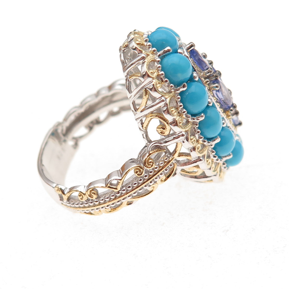 Michael Valitutti Gems En Vogue Sterling 2-Tone Turquoise Tanzanite Ring Size 8