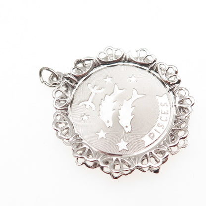 JAY POSON 925 Sterling Silver Vintage Pisces Zodiac Sign Charm Pendant