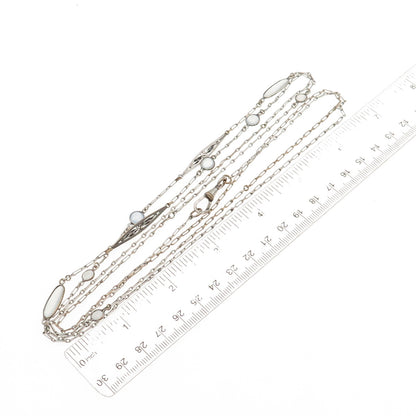 Silver-Tone Antique Art Deco Opalite Long Chain Necklace 56"