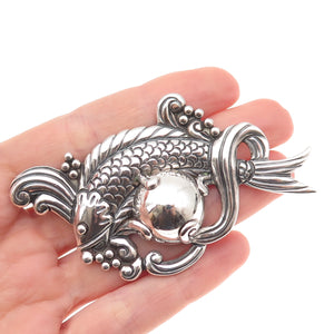 Los Castillo 925 Sterling Silver Vintage Mexico Fish Oxidized Pin Brooch #514