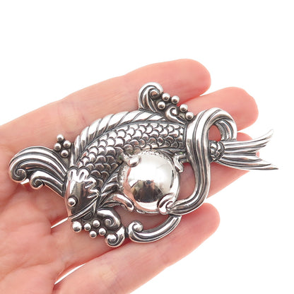 Los Castillo 925 Sterling Silver Vintage Mexico Fish Oxidized Pin Brooch #514