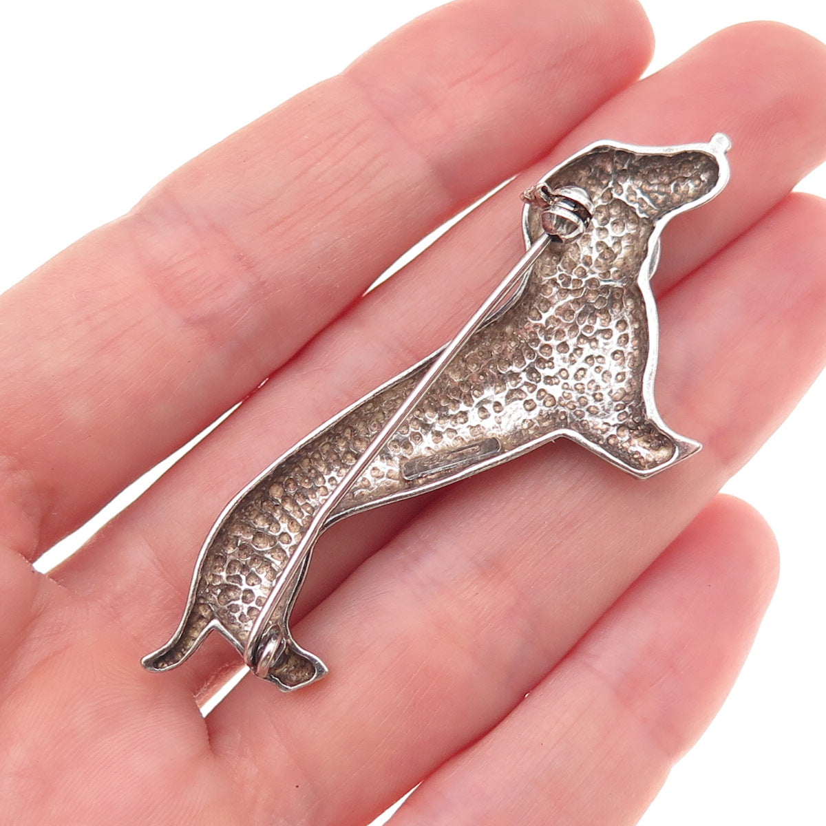925 Sterling Silver Vintage Italy Dachshund Oxidized Pin Brooch