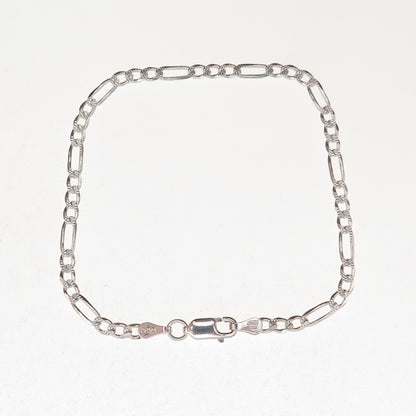 Han 925 Sterling Silver Vintage Italy Figaro Link Bracelet 7"