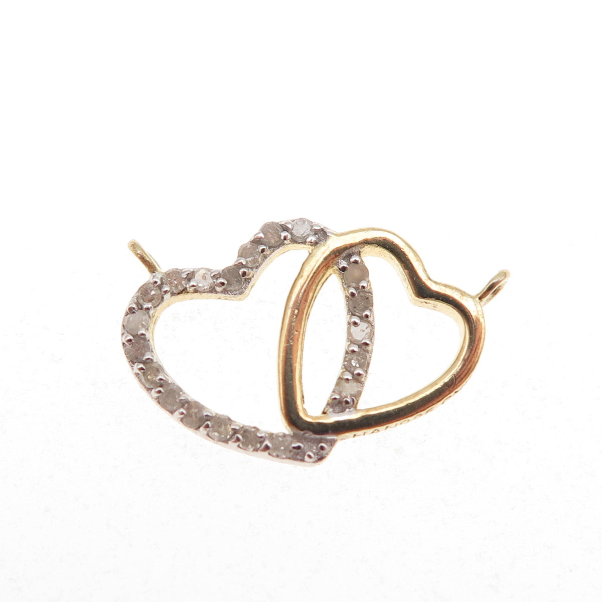 Han 925 Sterling Gold Plated Real Diamond Couple Heart Mini Centerpiece Pendant