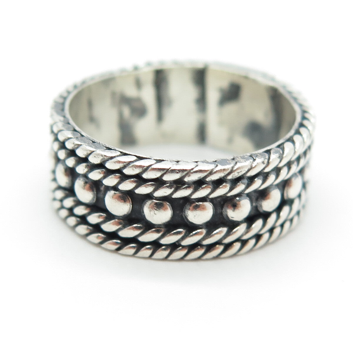 925 Sterling Silver Vintage Mexico Granulated Roped Band Ring Size 8.25