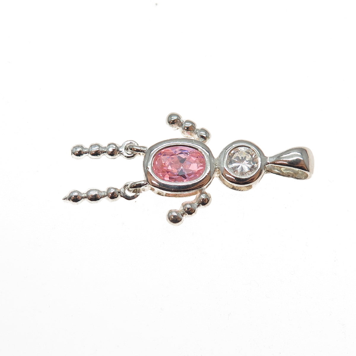 925 Sterling Silver Pink C Z October Birthstone Boy Articulated Charm Pendant