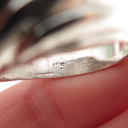 925 Sterling Silver Vintage Real Turquoise Modernist Ribbed Ring Size 9.5