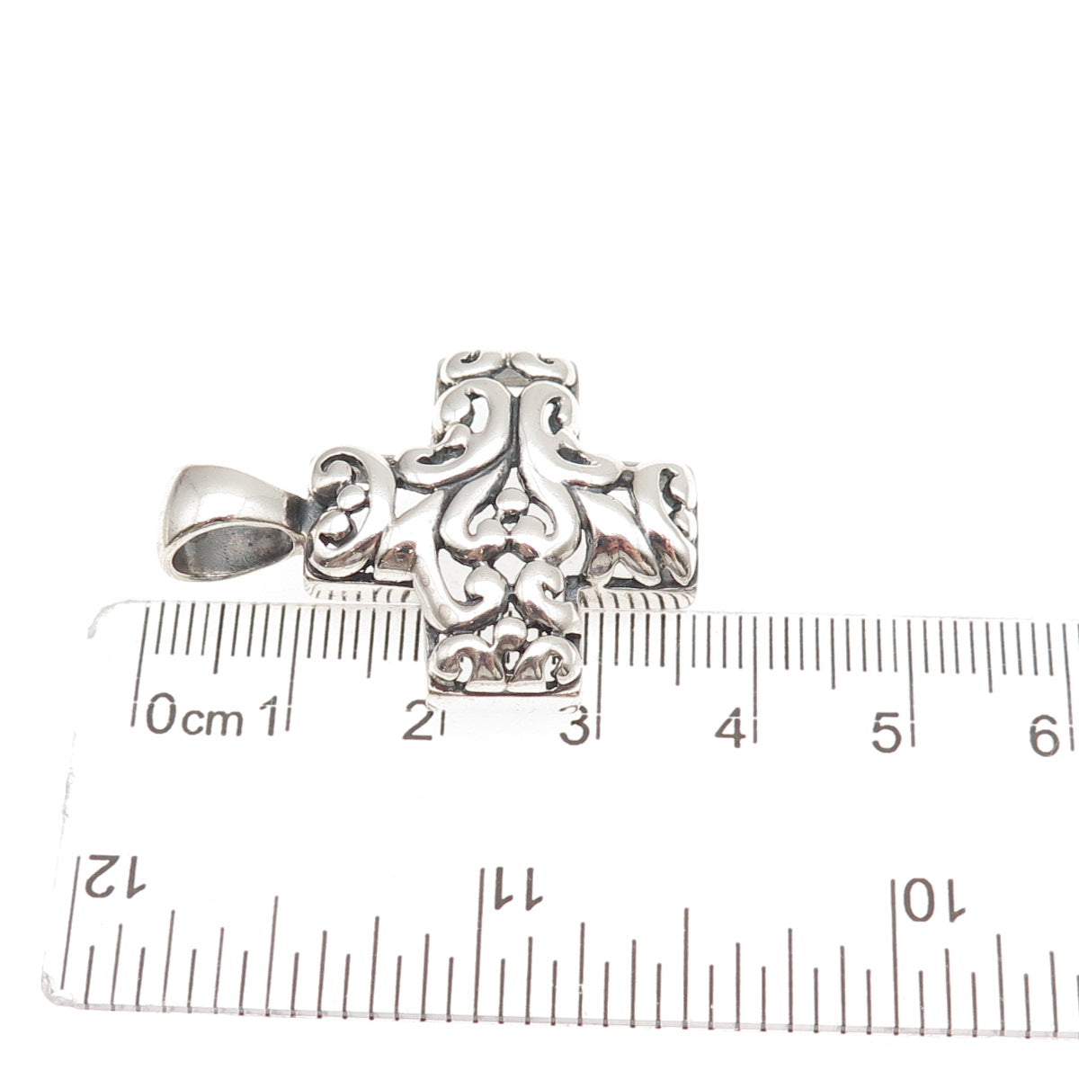 ATI Annika Witt 925 Sterling Silver Vintage Ornate Cross Oxidized Charm Pendant