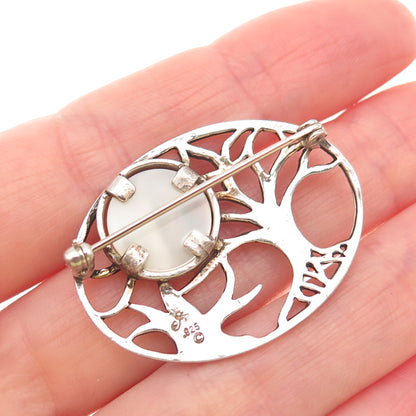 Jezlaine 925 Sterling Silver Vintage Real MOP Winter Moon Oxidized Pin Brooch