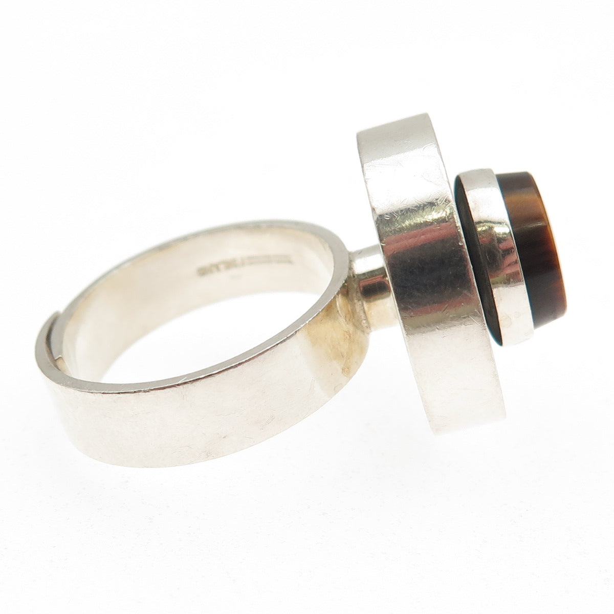 Kupittaan Kulta 925S Sterling Vintage Finland Tiger Eye Adjustable Ring Size 7.5