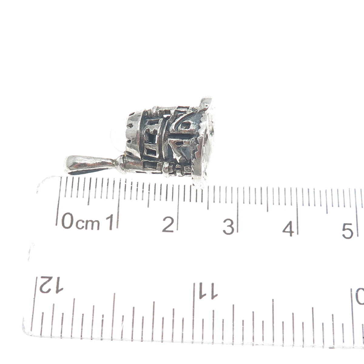 925 Sterling Silver Vintage Glass Tower of David Oxidized Mini 3D Charm Pendant