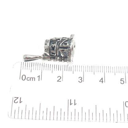 925 Sterling Silver Vintage Glass Tower of David Oxidized Mini 3D Charm Pendant