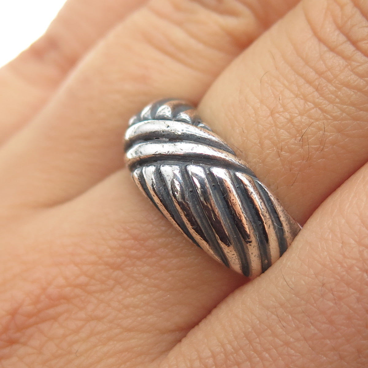 MASHA 925 Sterling Silver Vintage Modernist Oxidized Ring Size 7.5