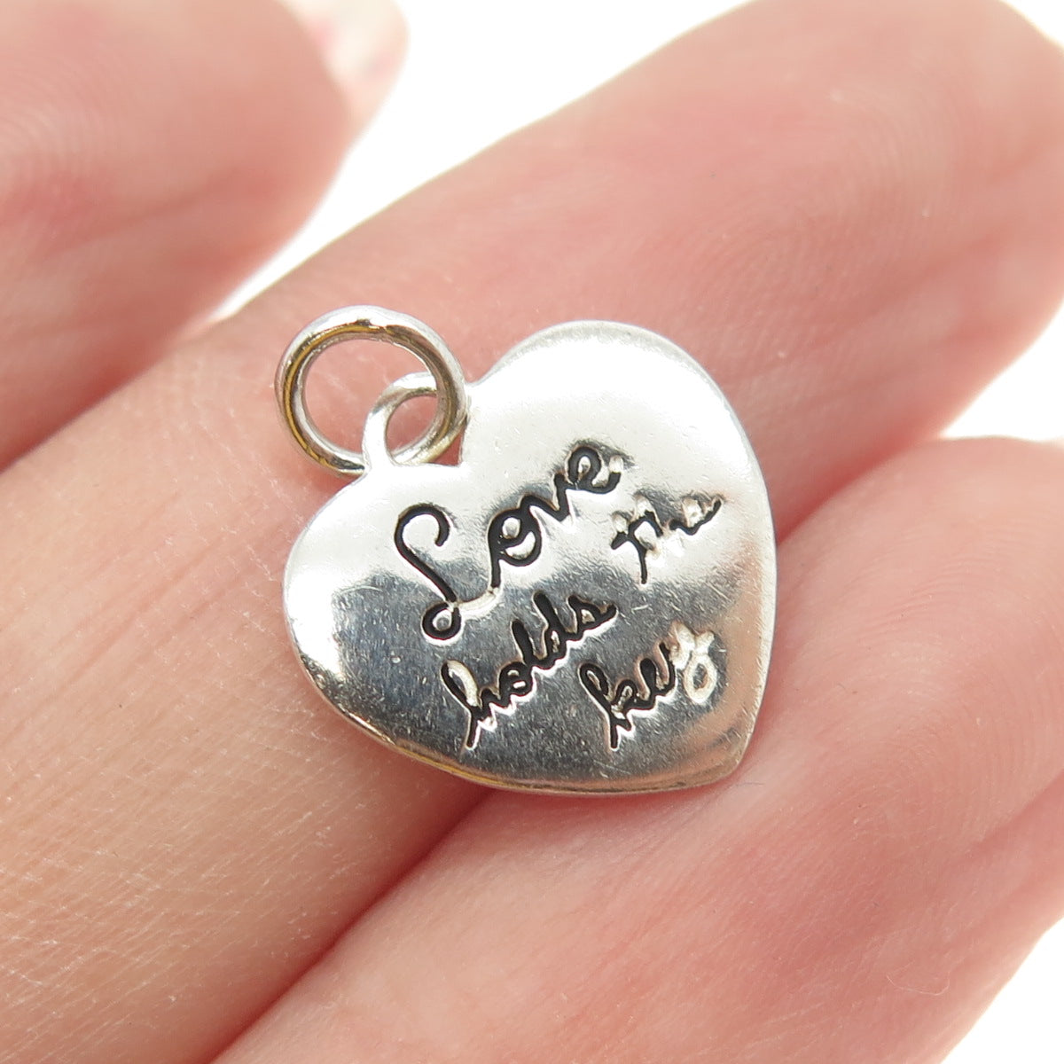 925 Sterling Silver Vintage "Love Holds The Key" Heart Pendant