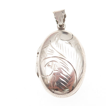 925 Sterling Silver Vintage Engraved Floral Locket Charm Pendant