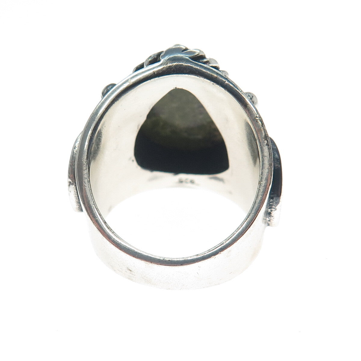 925 Sterling Silver Vintage Real Pear-Cut Unakite Heart Oxidized Ring Size 8.5