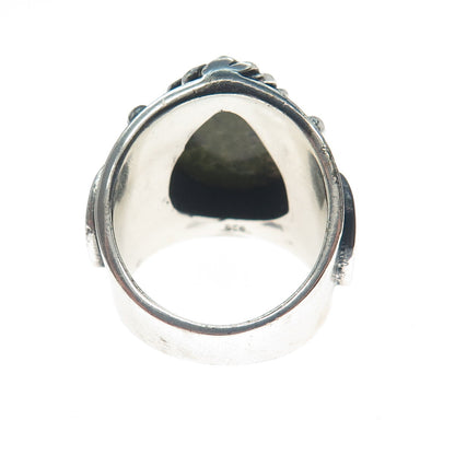 925 Sterling Silver Vintage Real Pear-Cut Unakite Heart Oxidized Ring Size 8.5