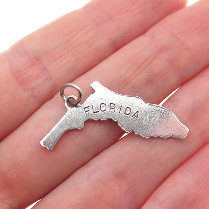 Beau 925 Sterling Silver Vintage Florida State Map Charm Pendant