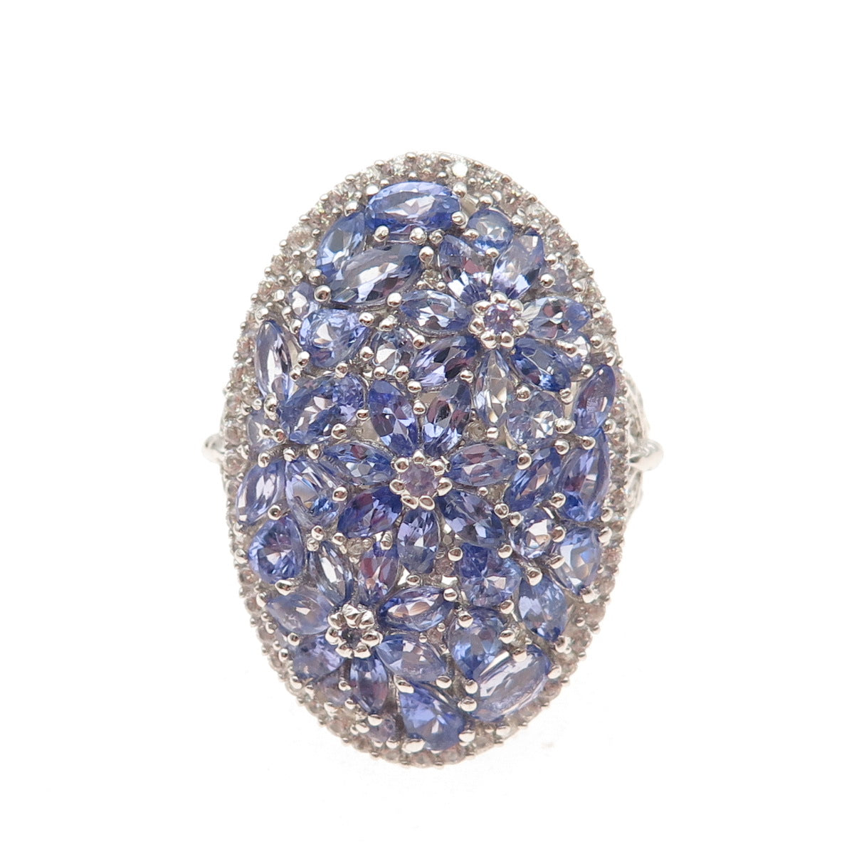 Chuck Clemency Sterling Silver 2-Tone Real Tanzanite & White Topaz Ring Size 8