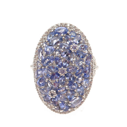 Chuck Clemency Sterling Silver 2-Tone Real Tanzanite & White Topaz Ring Size 8