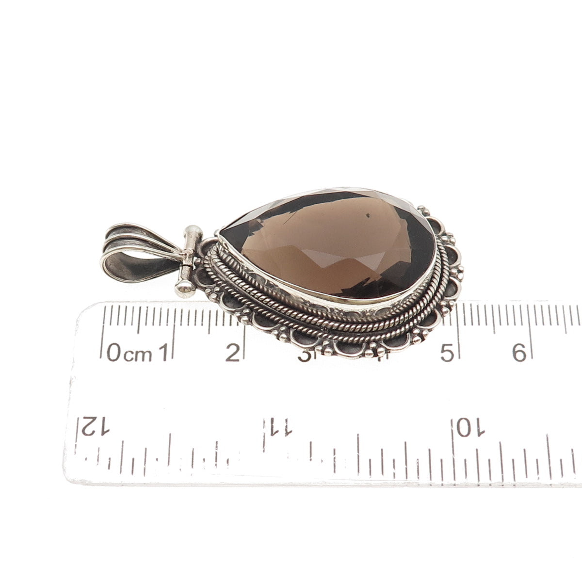 925 Sterling Silver Vintage Real Smoky Quartz Modernist Oxidized Pendant