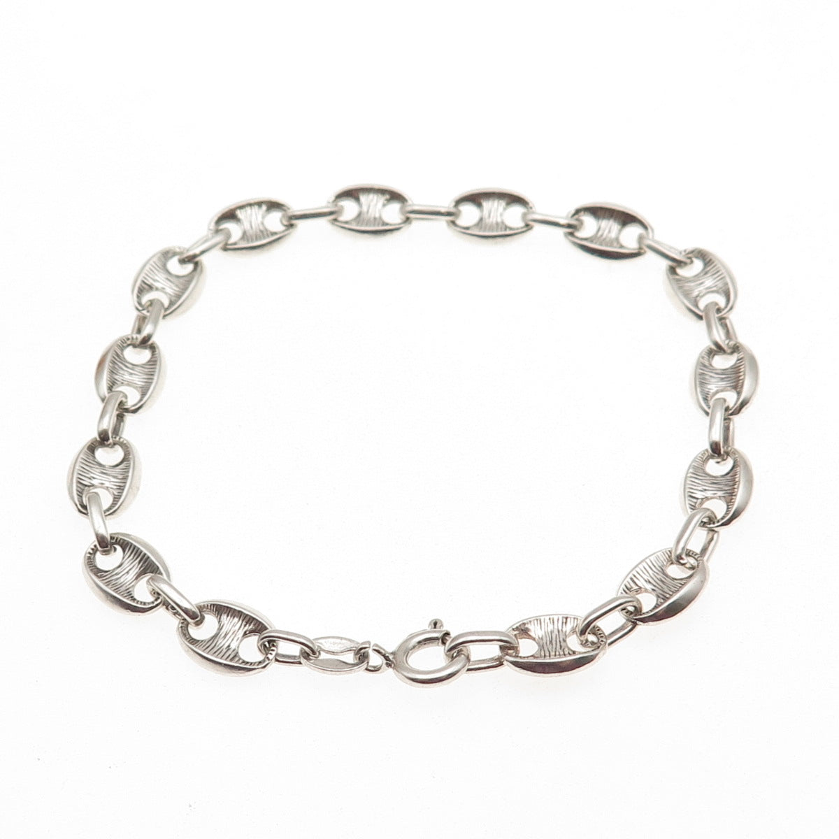 925 Sterling Silver Vintage Italy Anchor Mariner Link Bracelet 7.25"