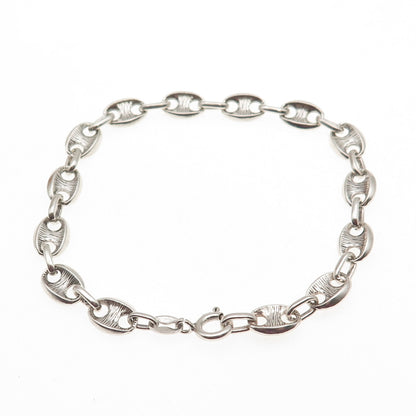 925 Sterling Silver Vintage Italy Anchor Mariner Link Bracelet 7.25"