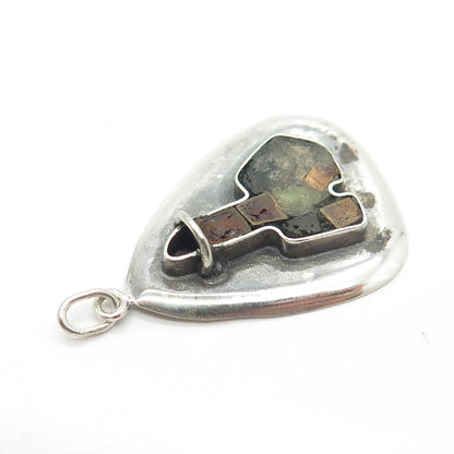 925 Sterling Silver Vintage Israel Real Turquoise & Jasper Pendant