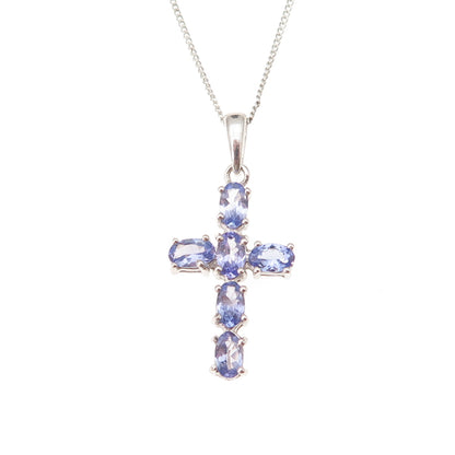 Chuck Clemency 925 Sterling Silver Real Tanzanite Cross Cuban Chain Necklace 20"