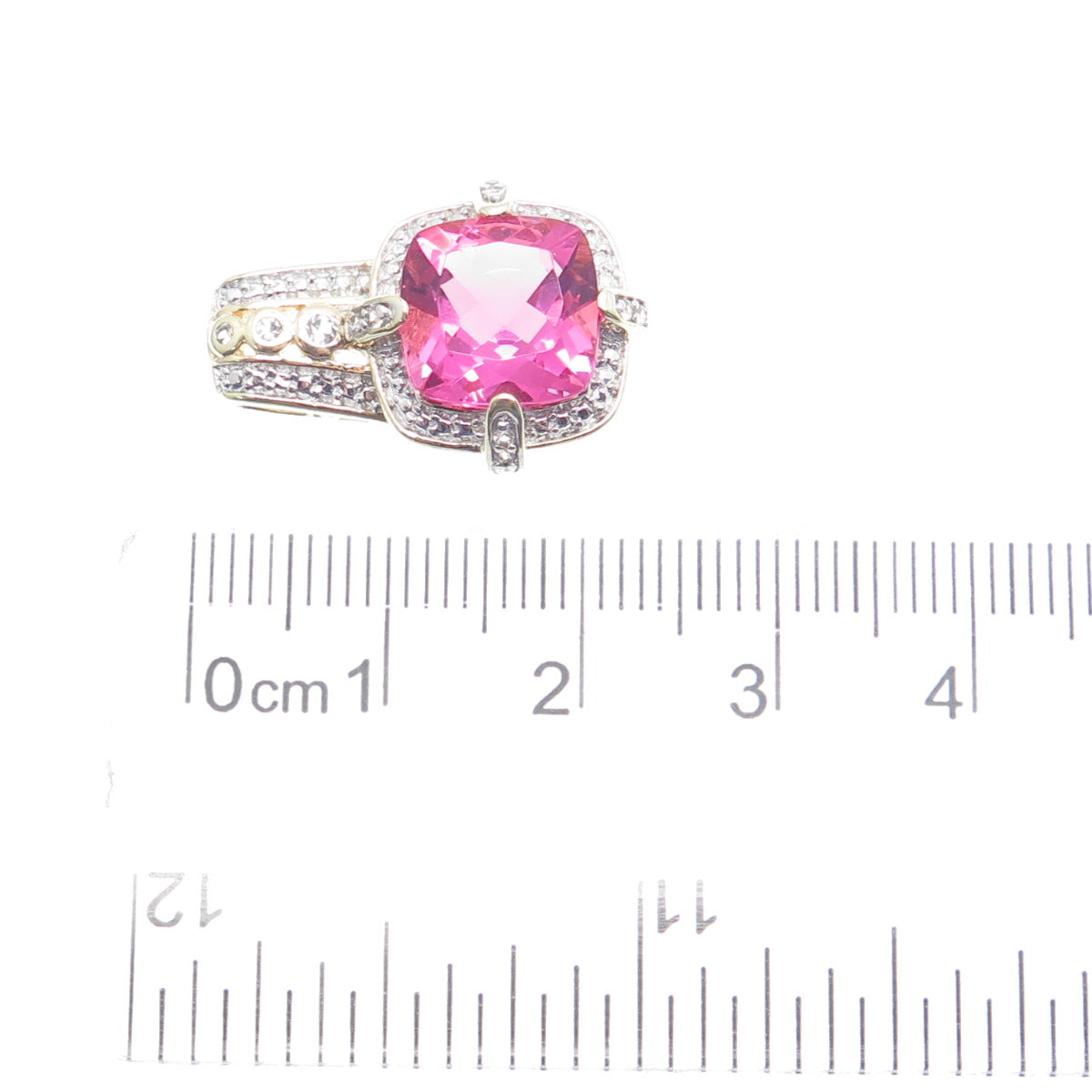 925 Sterling Silver Gold Plated Real Pink & White Topaz Minimalist Pendant