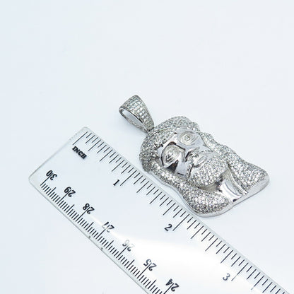 925 Sterling Silver Pave C Z Jesus Religious Pendant