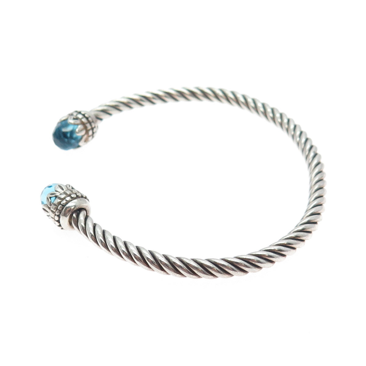 925 Sterling Silver Vintage Nano Topaz Twisted Adjustable Cuff Bracelet 6.25"