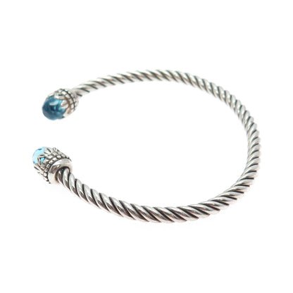 925 Sterling Silver Vintage Nano Topaz Twisted Adjustable Cuff Bracelet 6.25"