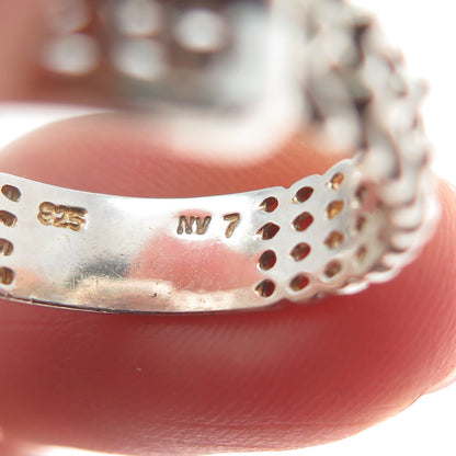 NEVADA 925 Sterling Silver Vintage Belt Buckle Heart Link Ring Size 7