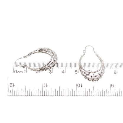925 Sterling Silver Vintage Twisted Crescent Hoop Dangle Earrings