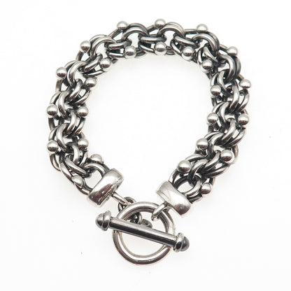 950 Silver Vintage Mexico Heavy 67.6g Bismark Link Oxidized Bracelet 7.5"