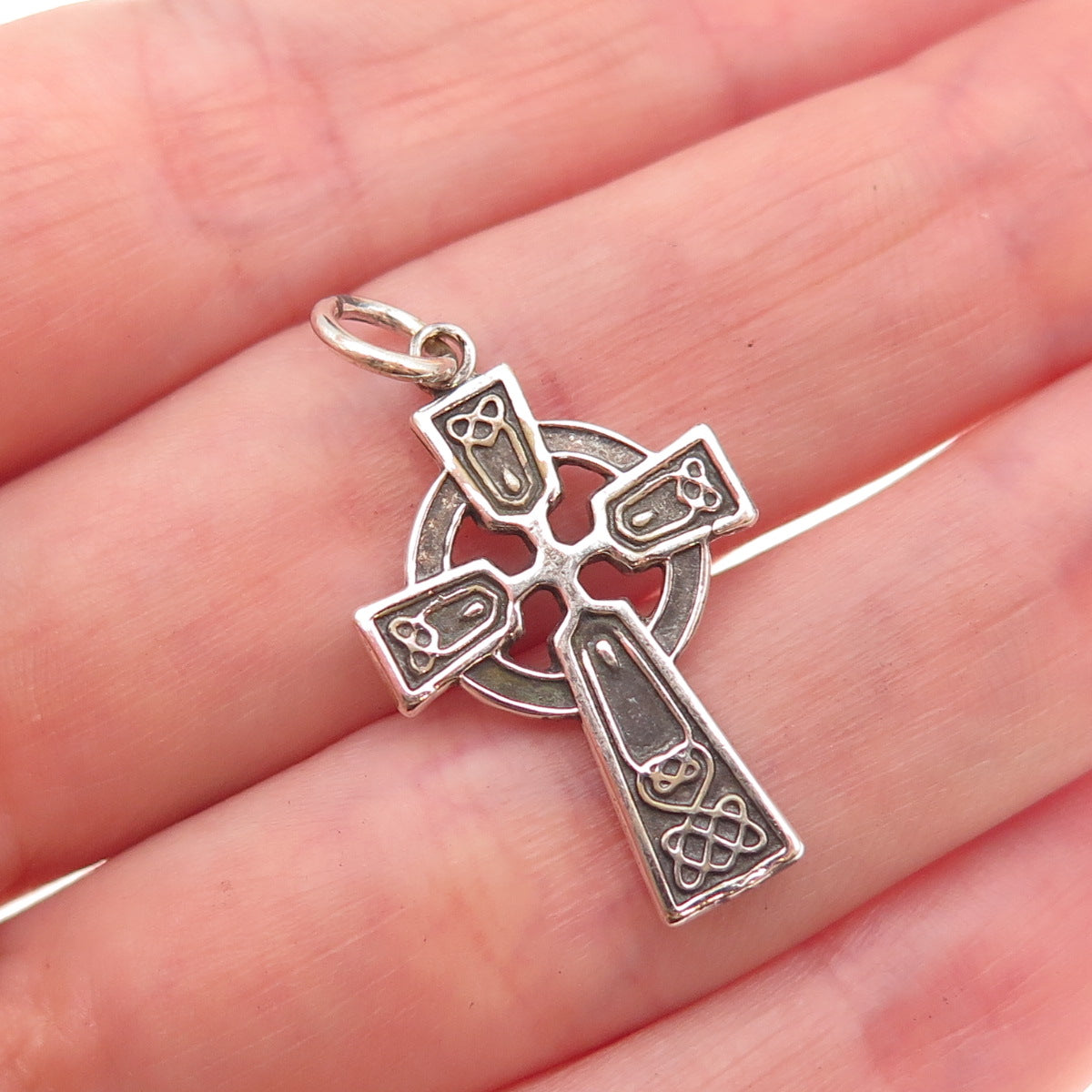925 Sterling Silver Vintage Celtic Cross Oxidized Charm Pendant